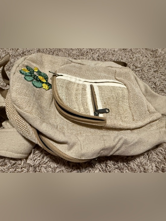 The Collection Royal Handbags - Himalayan Hemp canvas backpack with cactus embroidery